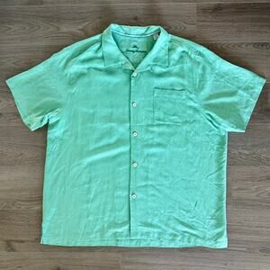 Tommy Bahama Aqua Green Button Shirt 100% Silk 2XL Cruise Resort Tropic Isles